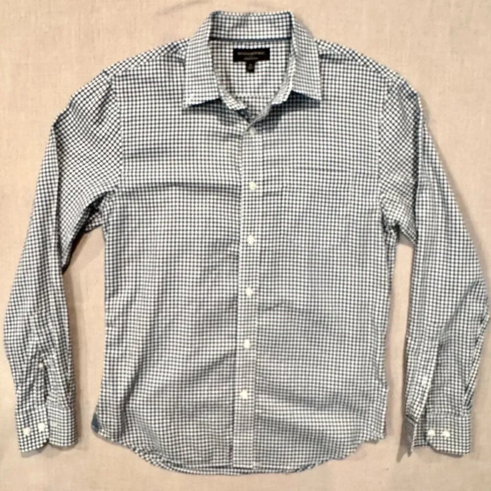 Banana Republic Men’s Small Untucked Shirt Blue White Gingham 100% Cotton